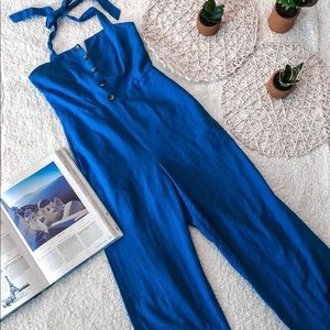 Linen teal blue halter jumpsuit 💙